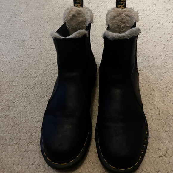Dr. Martens Black Leather Ankle Boots with Fur Trim - Picture 4 of 4